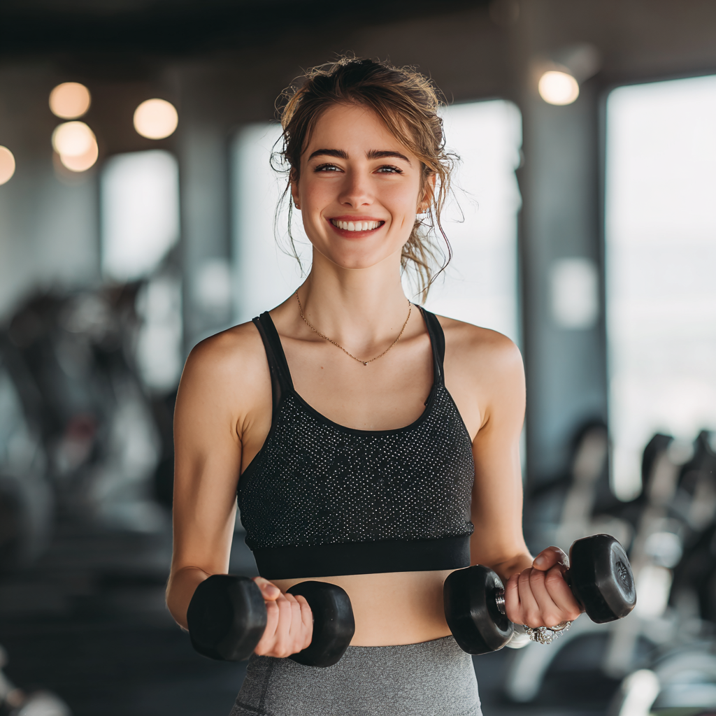 Thoughtful European woman in her 20s listening to her body during exercise, showing awareness and mindful movement in natural setting